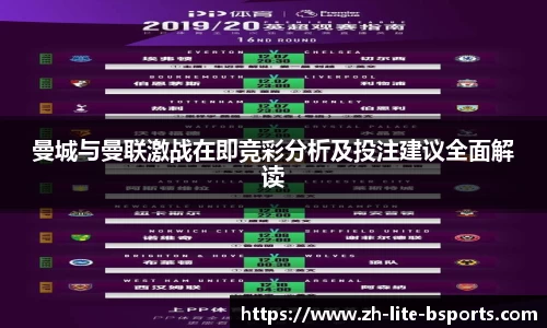曼城与曼联激战在即竞彩分析及投注建议全面解读